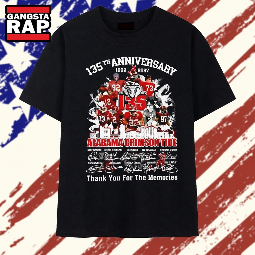 Alabama Crimson Tide 135th anniversary thank you for the memories signature T Shirt , Vintage Trending Shirt Alabama Crimson Tide 135th Anniversary Thank You For The Memories Signature T Shirt