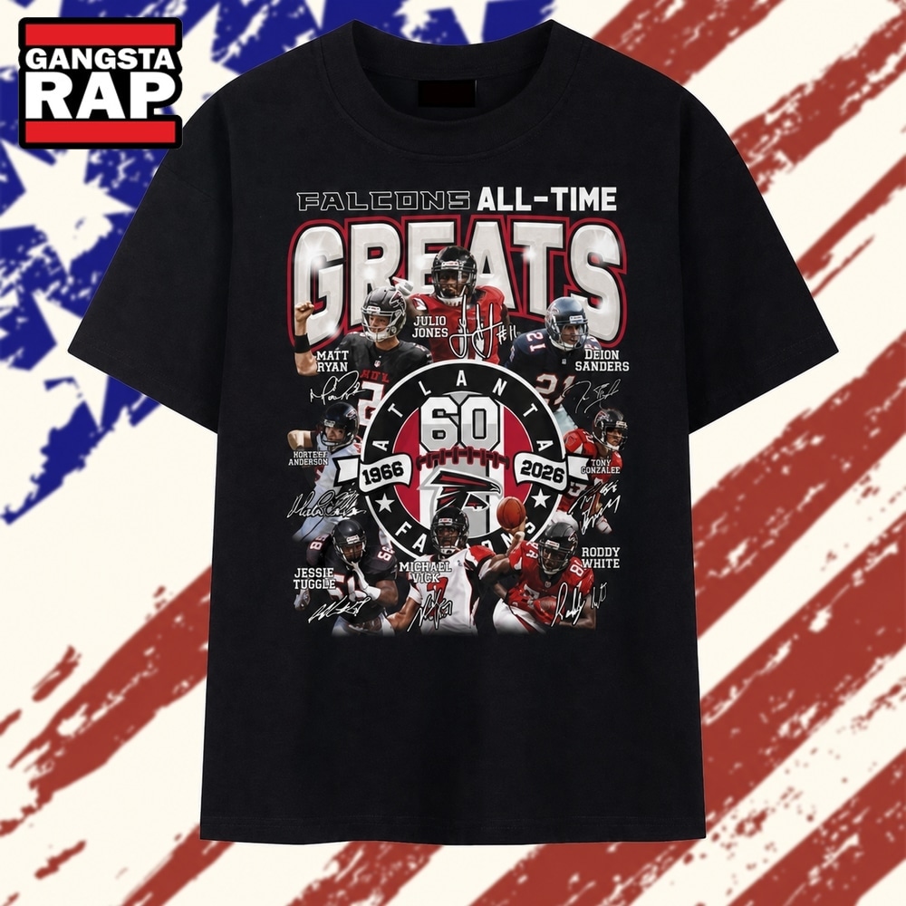 Atlanta Falcons All Time Greats 60th Anniversary 1966 2026 T Shirt, Trending 2D Shirt Atlanta Falcons All Time Greats 60th Anniversary 1966 2026 T Shirt