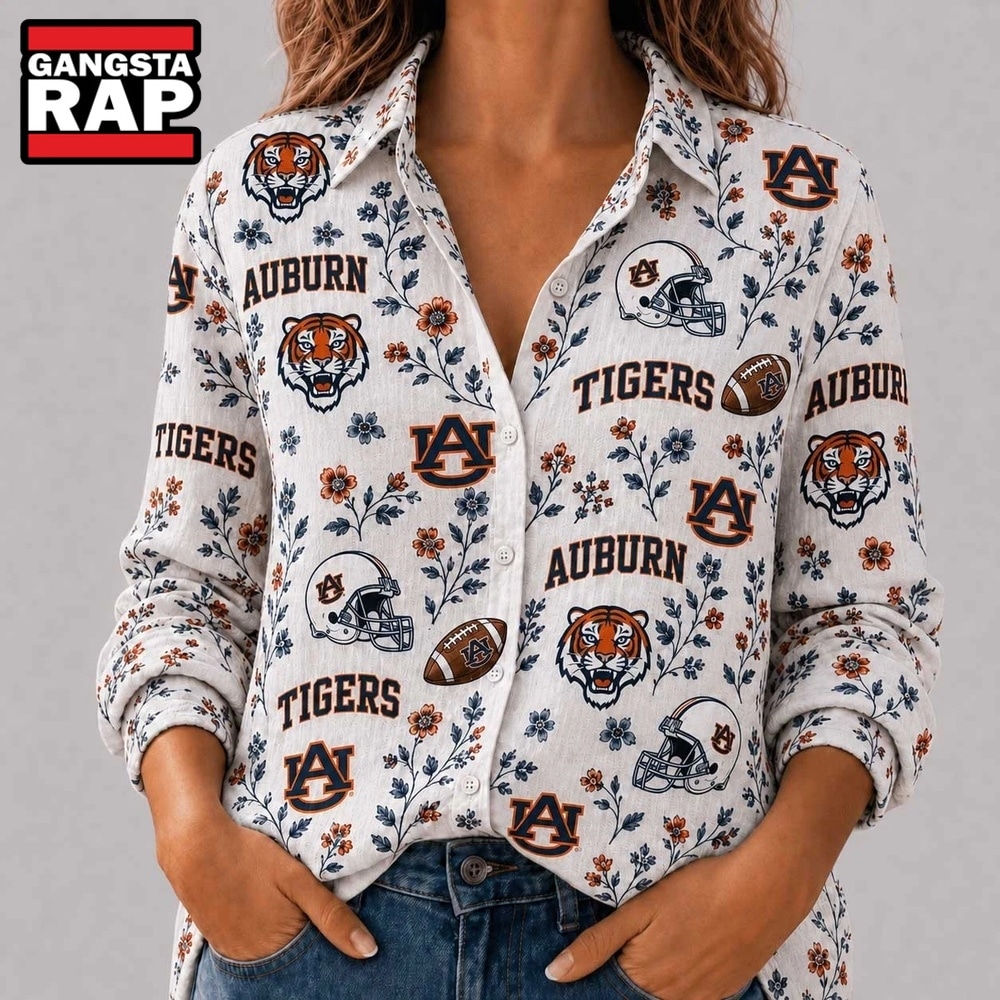Auburn Tigers NCAA College Spirit Blossoms Women Casual Shirt, NCAA Women Casual Shirt Auburn Tigers Ncaa College Spirit Blossoms Women Casual Shirt