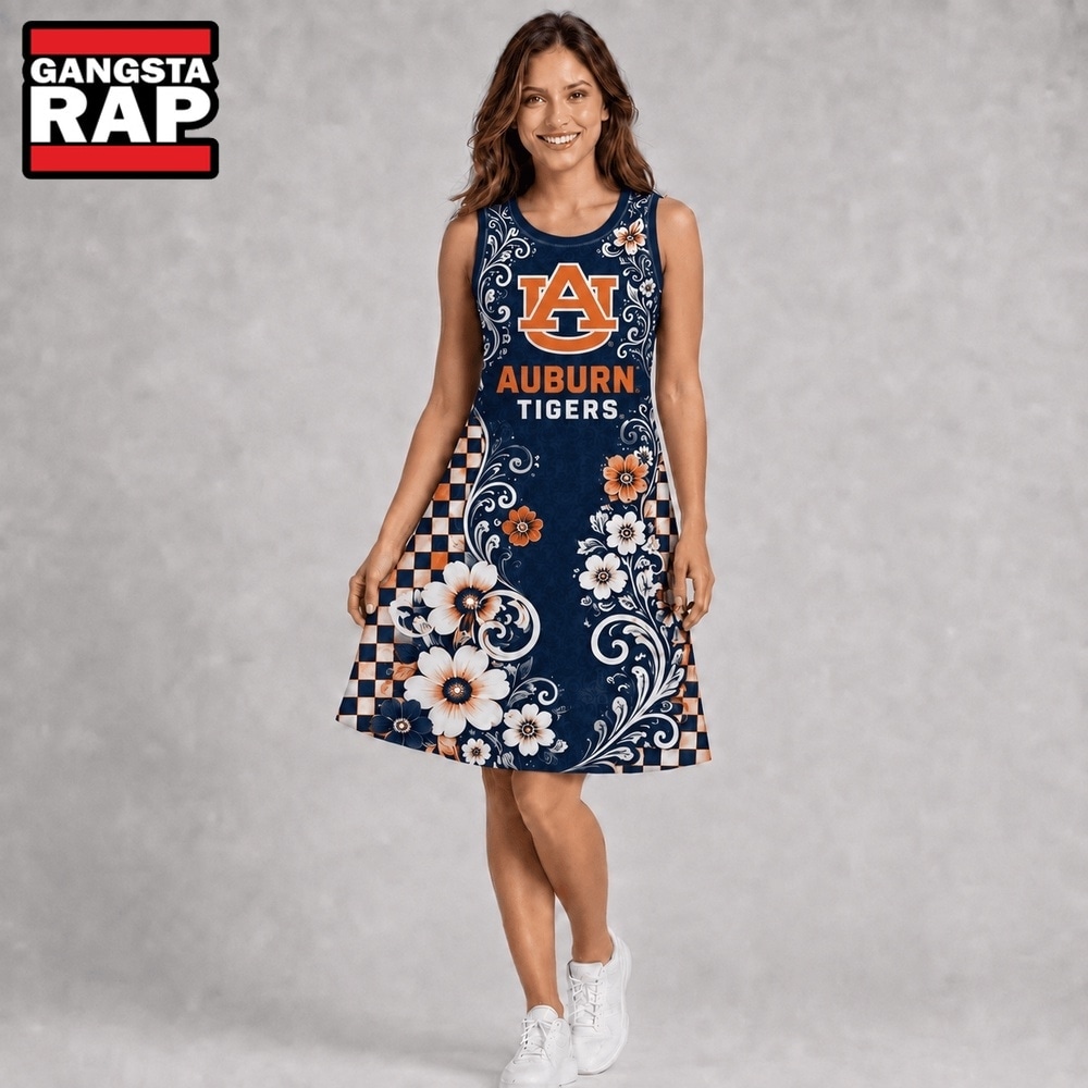 Auburn Tigers NCAA Sporty Floral Elegance Women’s Sleeveless Dress, NCAA Women Dress Shirt Auburn Tigers Ncaa Sporty Floral Elegance Women S Sleeveless Dress