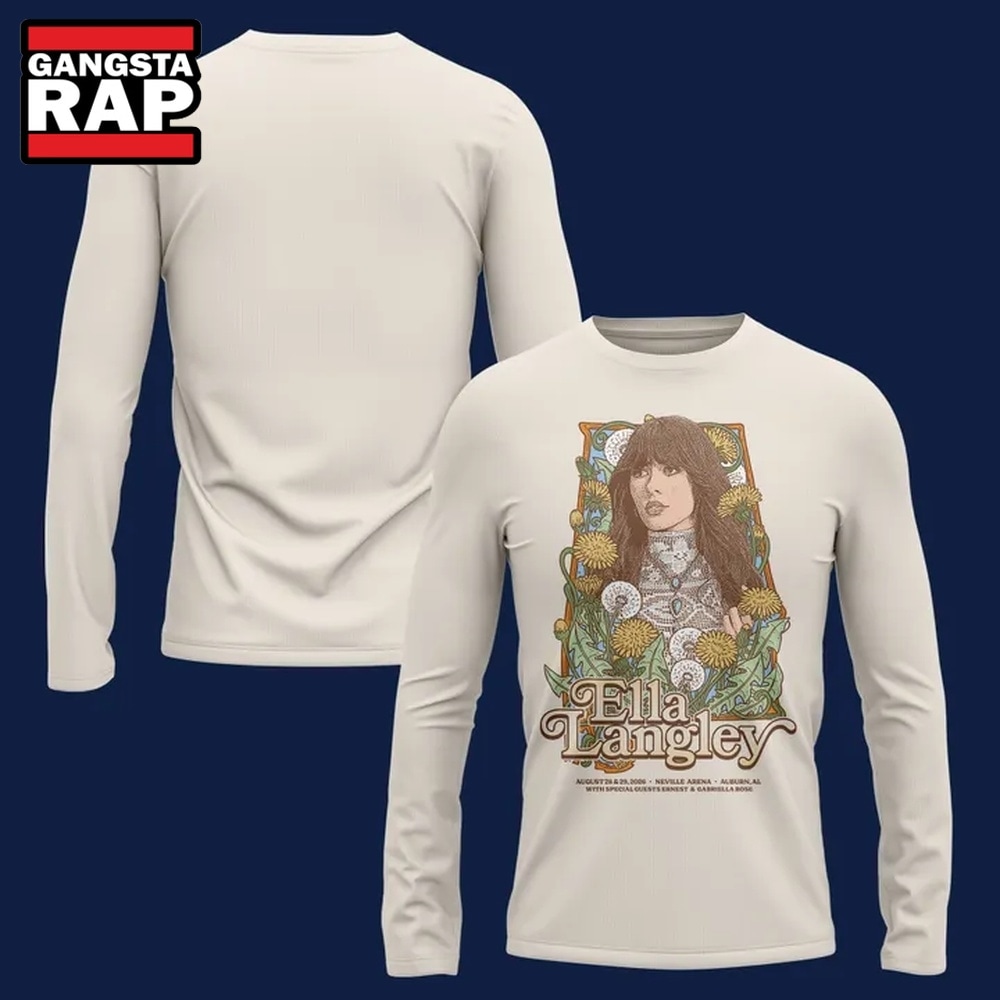 Auburn Tigers x Ella Langley The Dandelion Tour 2026 Neville Arena Long Sleeve Shirt, Trending 3D Music Shirt Auburn Tigers X Ella Langley The Dandelion Tour 2026 Neville Arena Long Sleeve Shirt