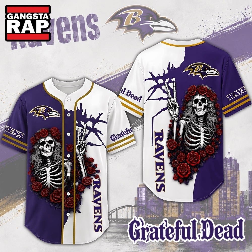 Baltimore Ravens NFL Game Day Grateful Dead Baseball Jersey Shirt, NFL Baseball Jersey Baltimore Ravens Nfl Game Day Grateful Dead Baseball Jersey Shirt