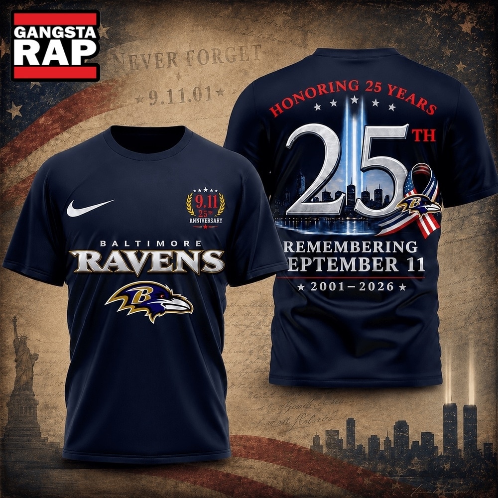 Baltimore Ravens NFL Honoring 25 Years Remembering September 11 T Shirt, Football New Design Shirt Baltimore Ravens Nfl Honoring 25 Years Remembering September 11 T Shirt
