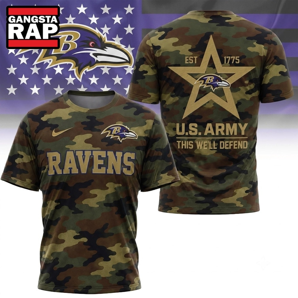 Baltimore Ravens NFL Veterans US Army Camo New Design 3D Shirt , Football New Design Shirt Baltimore Ravens Nfl Veterans US Army Camo New Design 3D Shirt