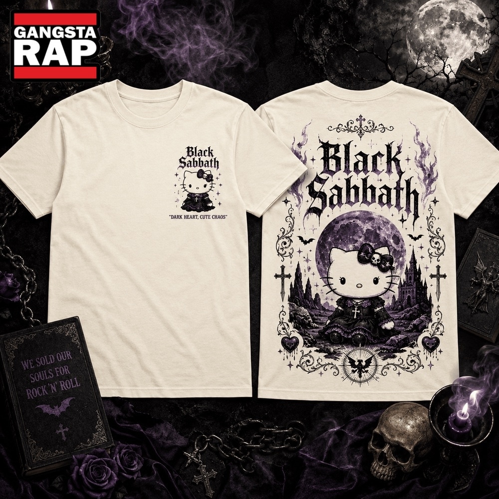 Black Sabbath Dark Heart Hello Kitty Halloween 3D Shirt , Trending 3D Music Shirt Black Sabbath Dark Heart Hello Kitty Halloween 3D Shirt