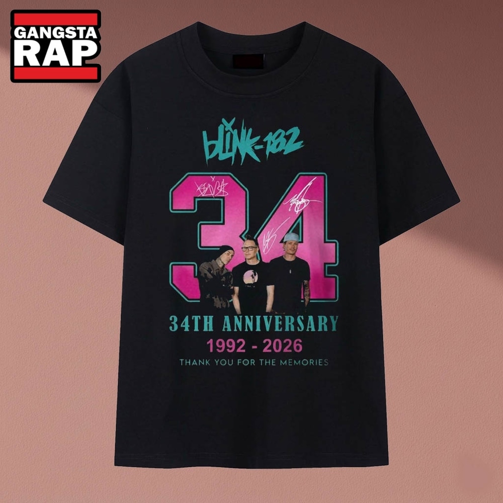 Blink 182 34th Anniversary 1992 2026 Band Signatures Pop Punk T Shirt, Music 2D Shirt Blink 182 34th Anniversary 1992 2026 Band Signatures Pop Punk T Shirt, Music 2D Shirt