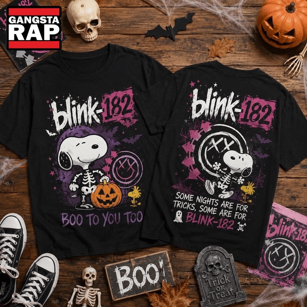 Blink 182 x Snoopy Skeleton Halloween Punk Edition 3D Shirt , Music Trending 3D Shirt Blink 182 X Snoopy Skeleton Halloween Punk Edition 3D Shirt