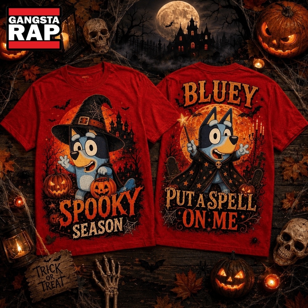 Bluey Halloween Witch Hat Pumpkin Spooky Season 3D Shirt , Music Trending 3D Shirt Bluey Halloween Witch Hat Pumpkin Spooky Season 3D Shirt