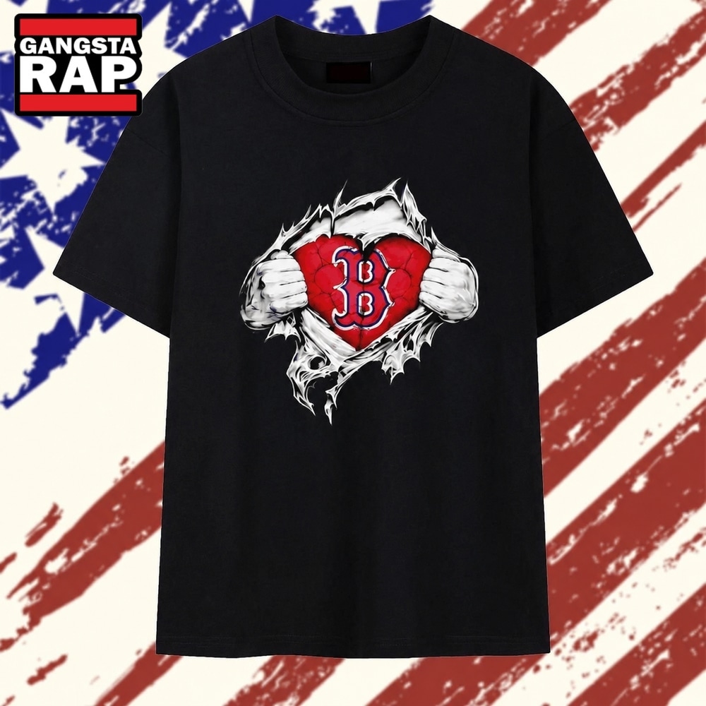 Boston Red Sox heart ripped chest MLB baseball T Shirt , Trending 2D Shirt Boston Red Sox Heart Ripped Chest Mlb Baseball T Shirt