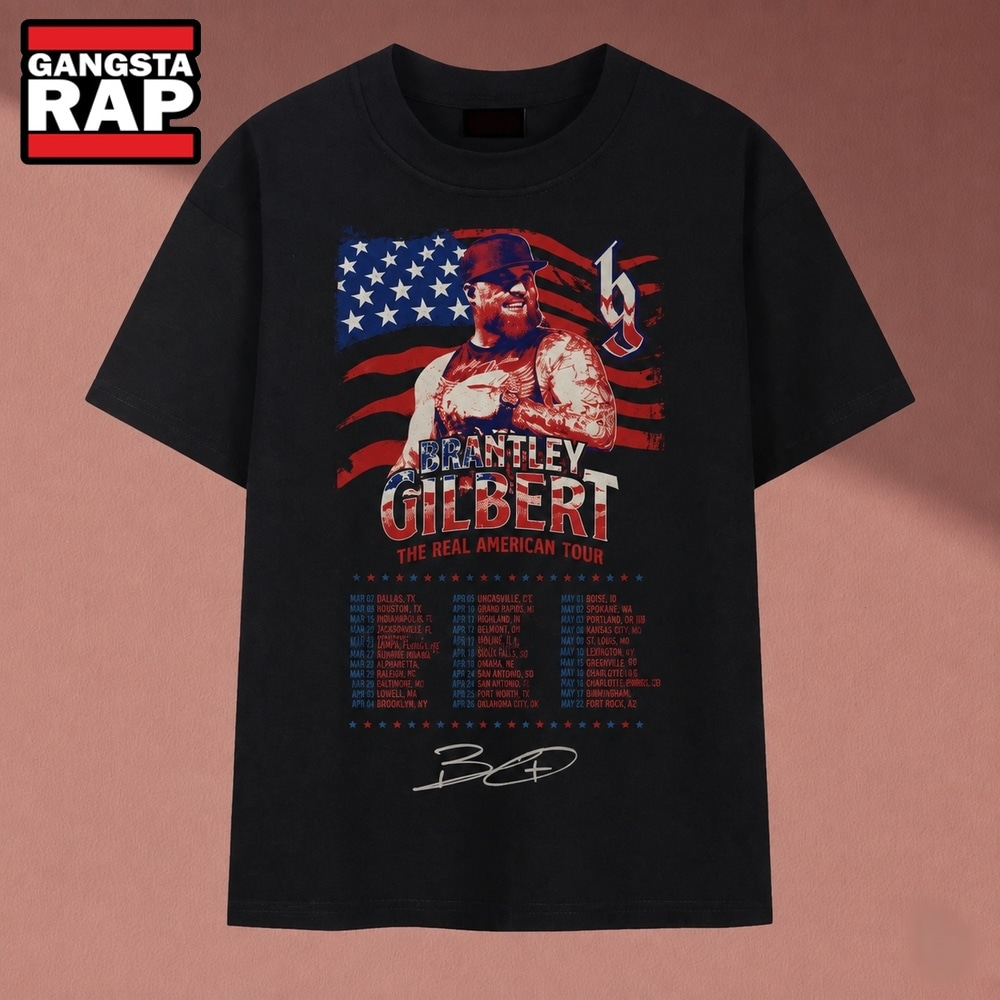 Brantley Gilbert The Real American Tour Country Music T Shirt , Music 2D Shirt Brantley Gilbert The Real American Tour Country Music T Shirt