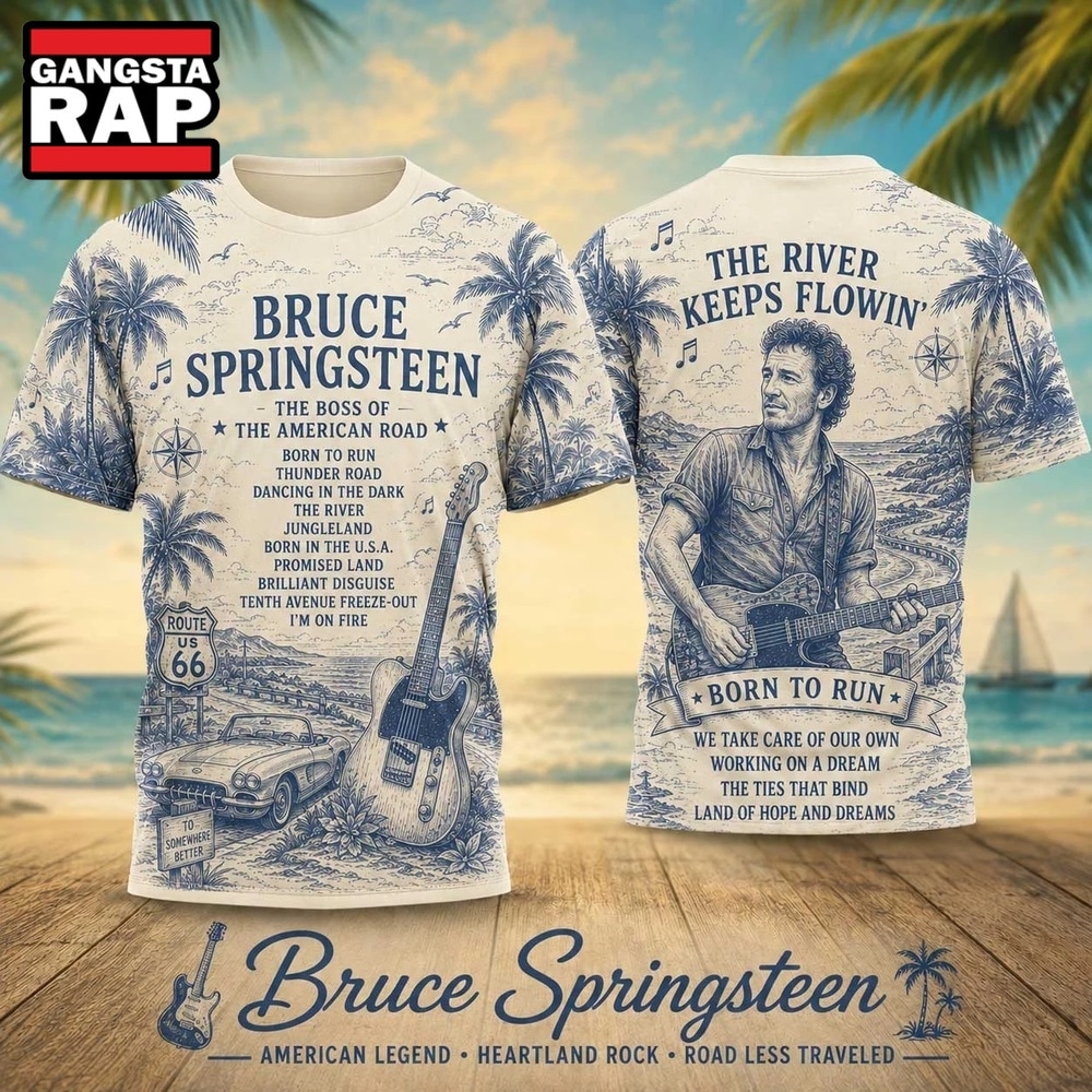 Bruce Springsteen Born to Run Illustrated Beach Scene 2026 Vintage 3D Shirt , Trending 3D Music Shirt Bruce Springsteen Born TO Run Illustrated Beach Scene 2026 Vintage 3D Shirt