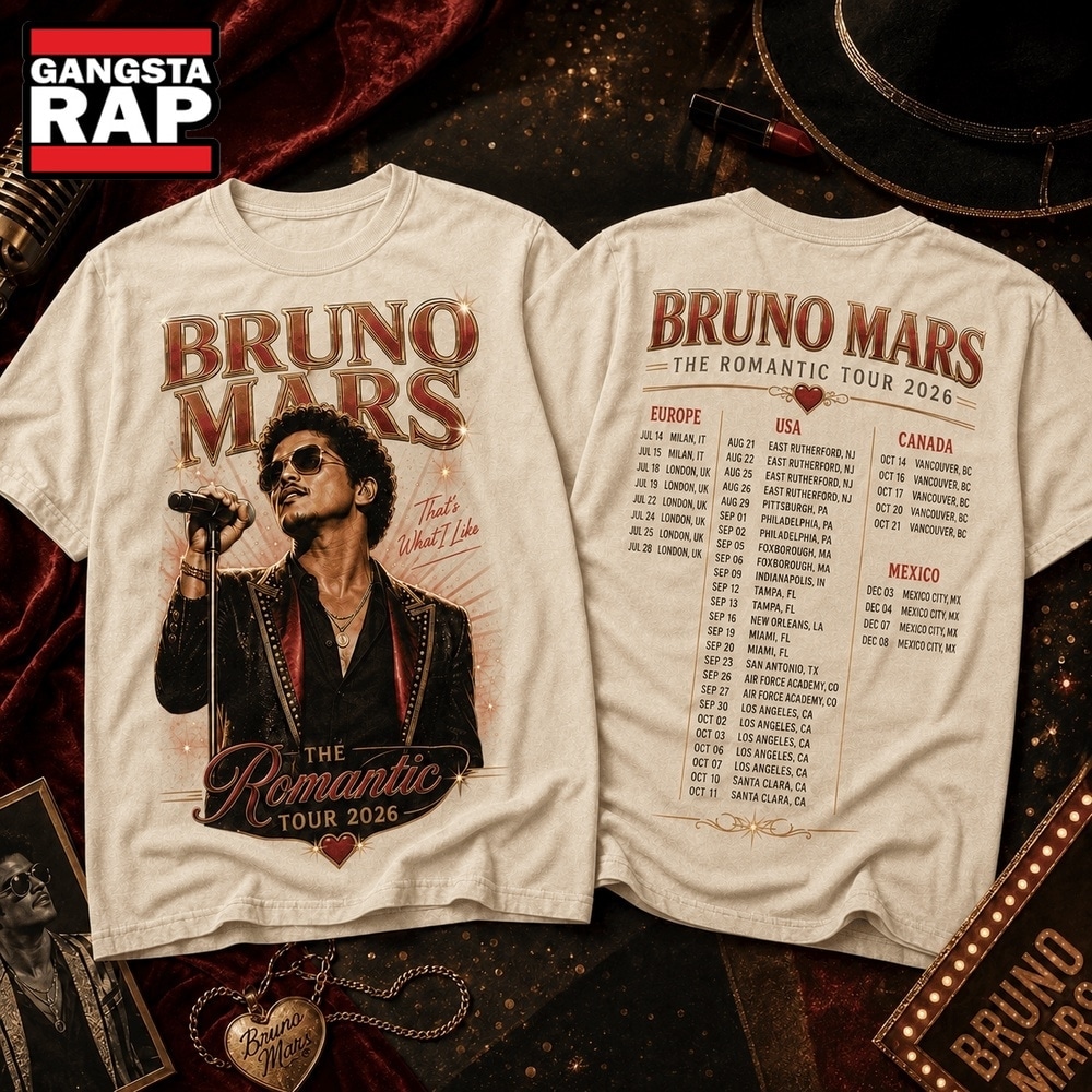 Bruno Mars The Romantic Tour 2026 Vintage 3D Shirt , Music Trending 3D Shirt Bruno Mars The Romantic Tour 2026 Vintage 3D Shirt