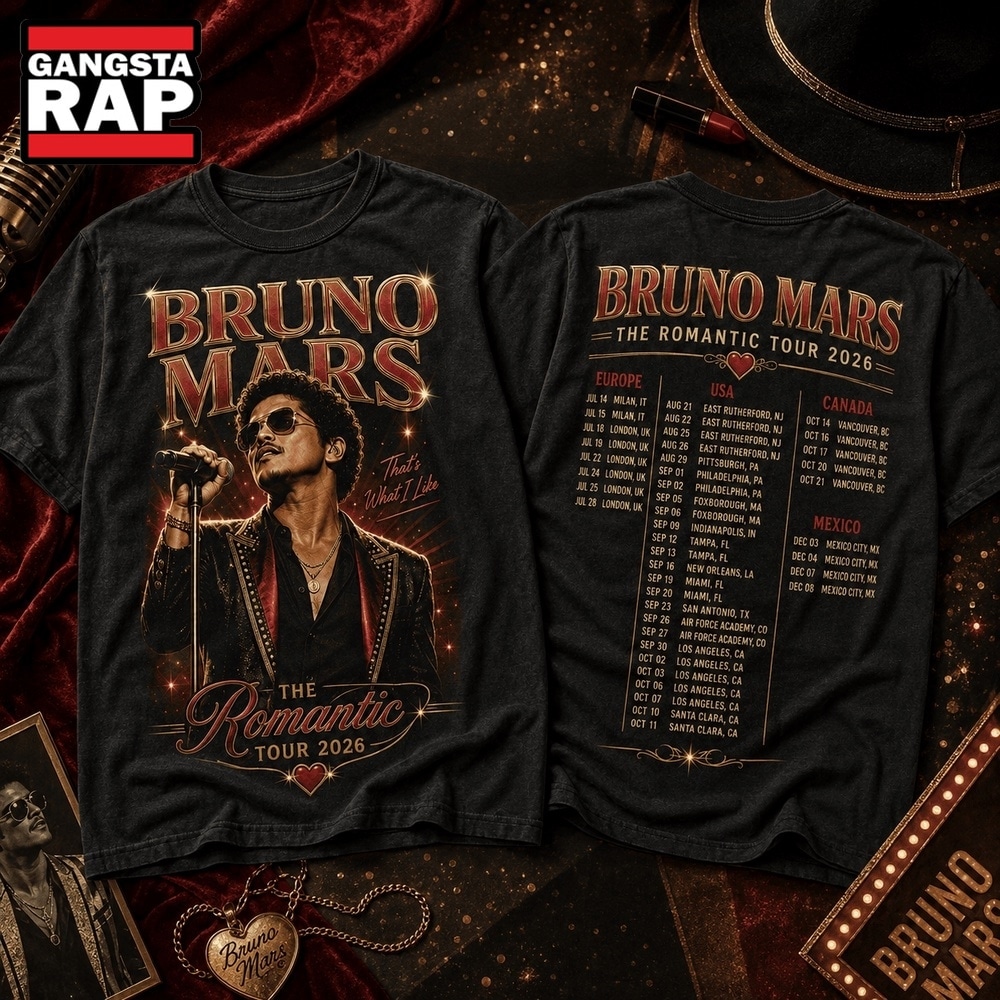 Bruno Mars The Romantic Tour 2026 Vintage Black 3D Shirt , Music Trending 3D Shirt Bruno Mars The Romantic Tour 2026 Vintage Black 3D Shirt