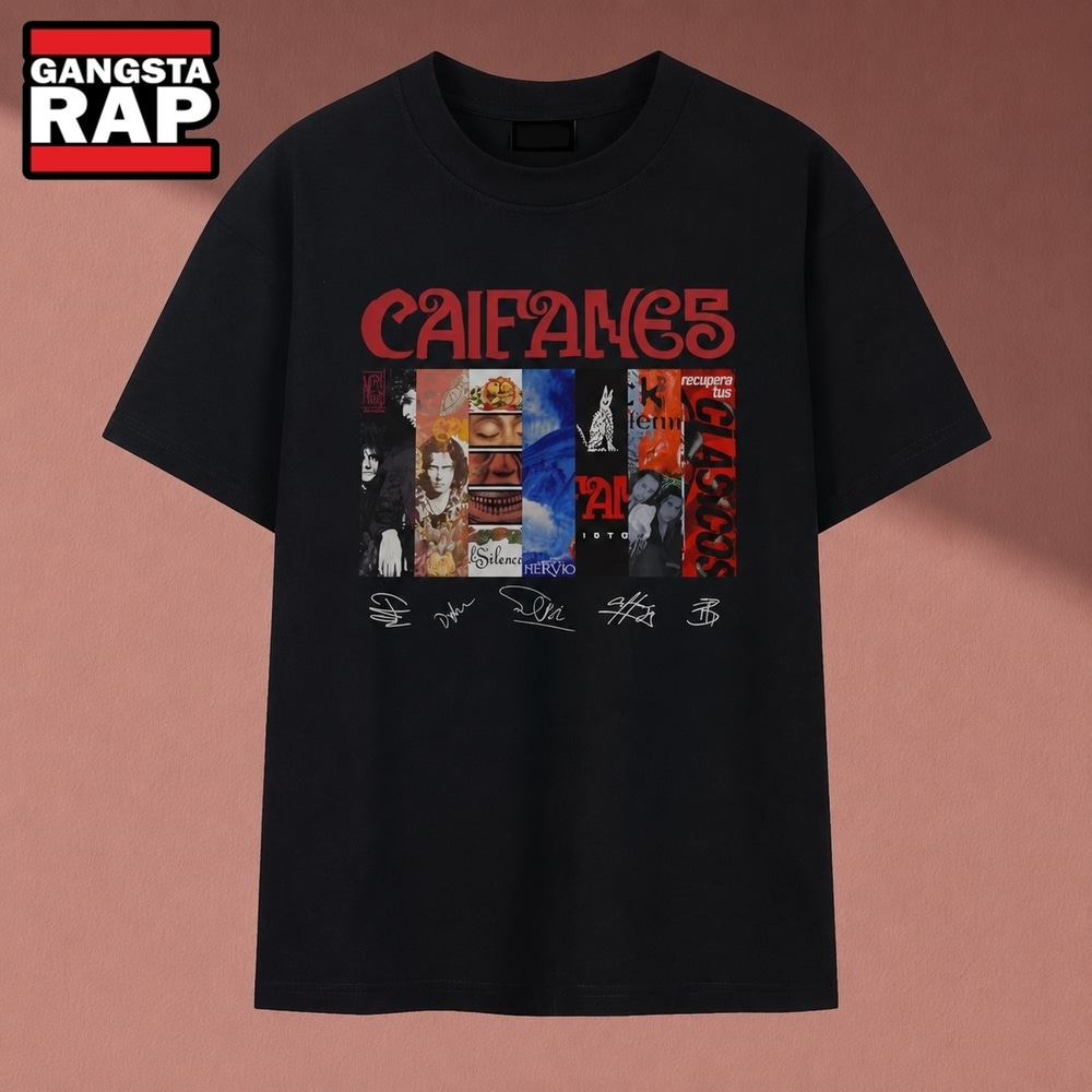Caifanes Rock En Espanol Album Covers Signatures Vintage T Shirt , Music 2D Shirt Caifanes Rock EN Espanol Album Covers Signatures Vintage T Shirt