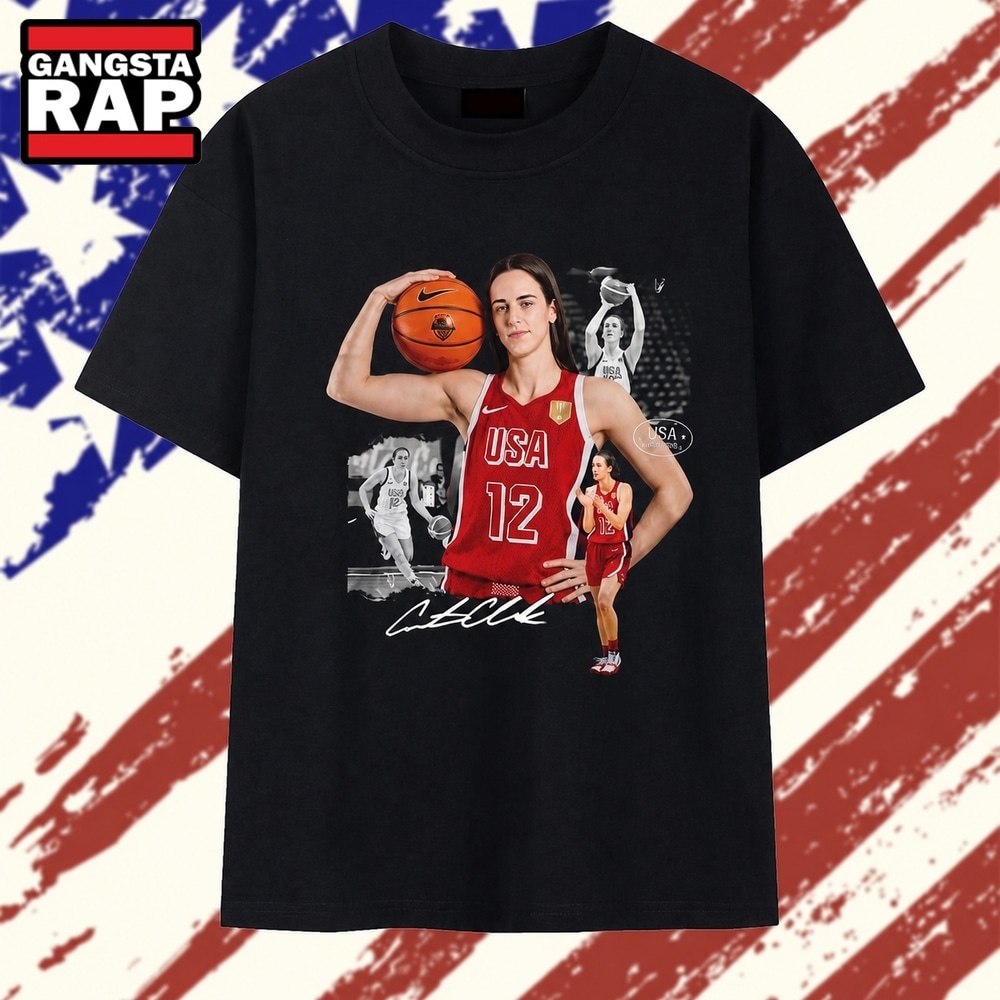 Caitlin Clark USA Basketball #12 Signature Photo Collage Graphic T Shirt, Trending 2D Shirt Caitlin Clark Usa Basketball 12 Signature Photo Collage Graphic T Shirt