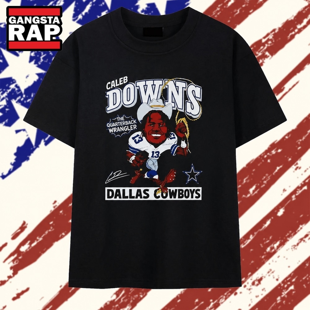Caleb Downs The Quarterback Wrangler Dallas Cowboys close up T Shirt , Vintage Trending Shirt Caleb Downs The Quarterback Wrangler Dallas Cowboys Close UP T Shirt