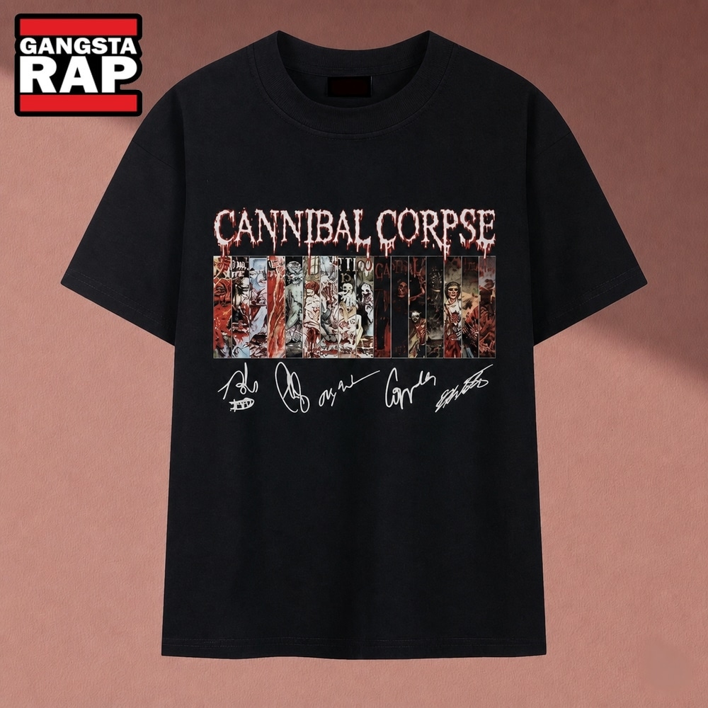Cannibal Corpse Album Art Collage Signatures Heavy Metal T Shirt, Music 2D Shirt Cannibal Corpse Album Art Collage Signatures Heavy Metal T Shirt