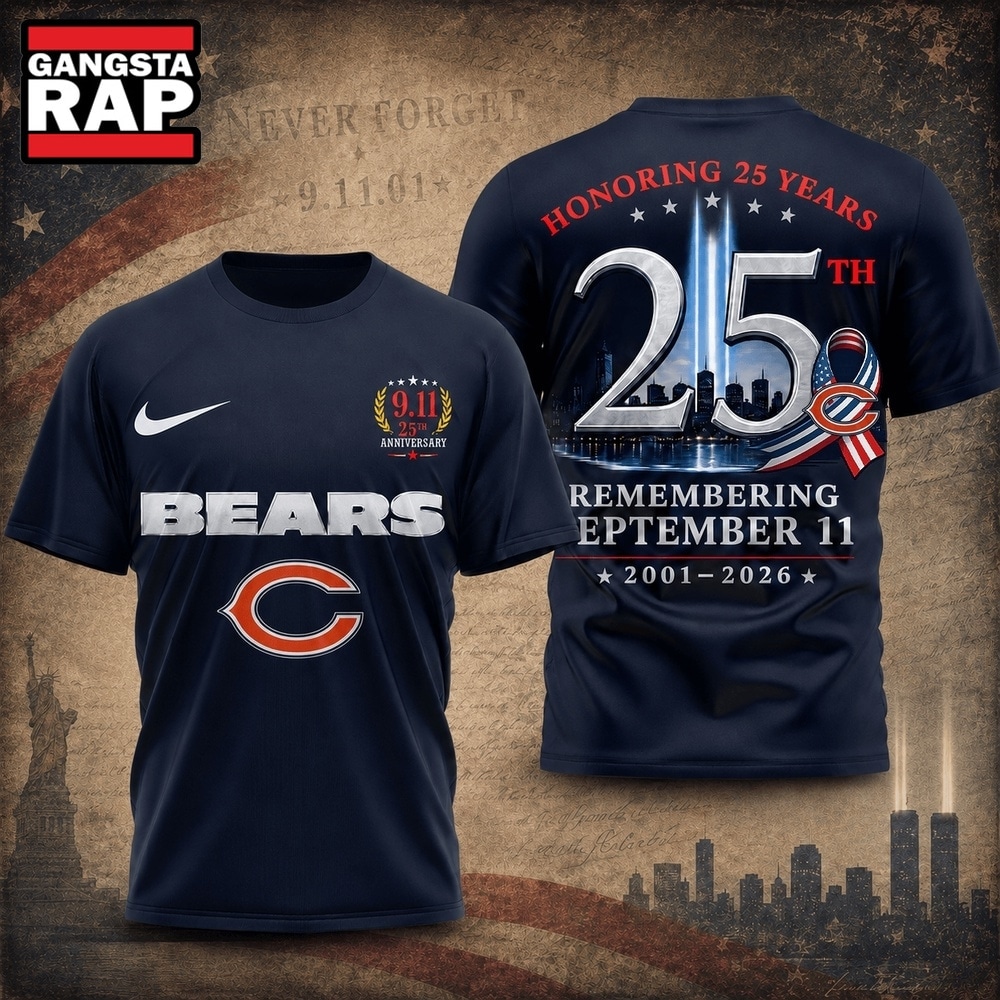 Chicago Bears NFL Honoring 25 Years Remembering September 11 T Shirt, Football New Design Shirt Chicago Bears Nfl Honoring 25 Years Remembering September 11 T Shirt