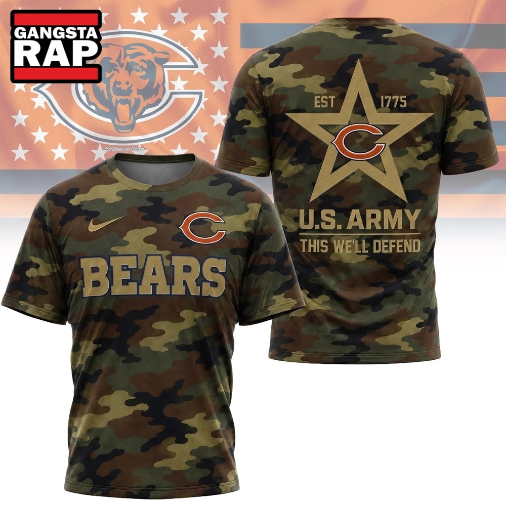 Chicago Bears NFL Veterans US Army Camo New Design 3D Shirt , Football New Design Shirt Chicago Bears Nfl Veterans US Army Camo New Design 3D Shirt