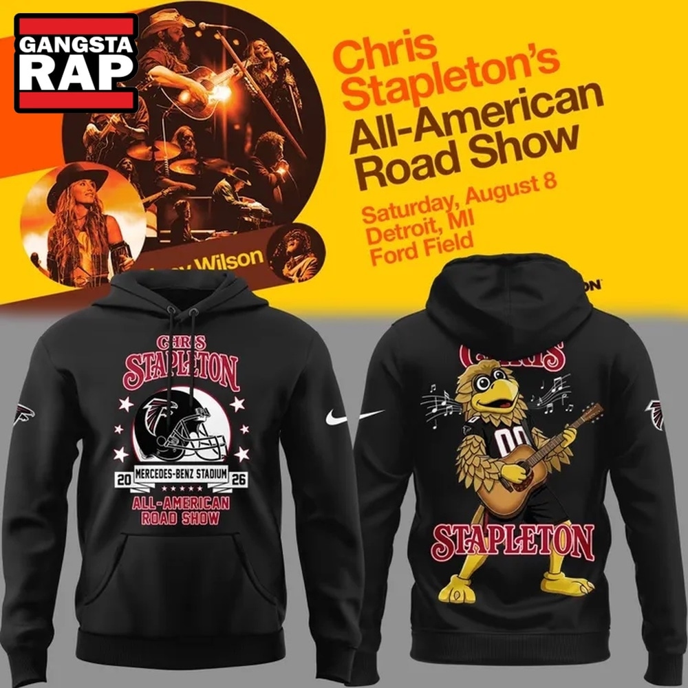 Chris Stapleton x Atlanta Falcons Mascot All American Road Show 2026 Black Hoodie, Trending 3D Music Shirt Chris Stapleton x Atlanta Falcons Mascot All American Road Show 2026 Black Hoodie, Trending 3D Music Shirt
