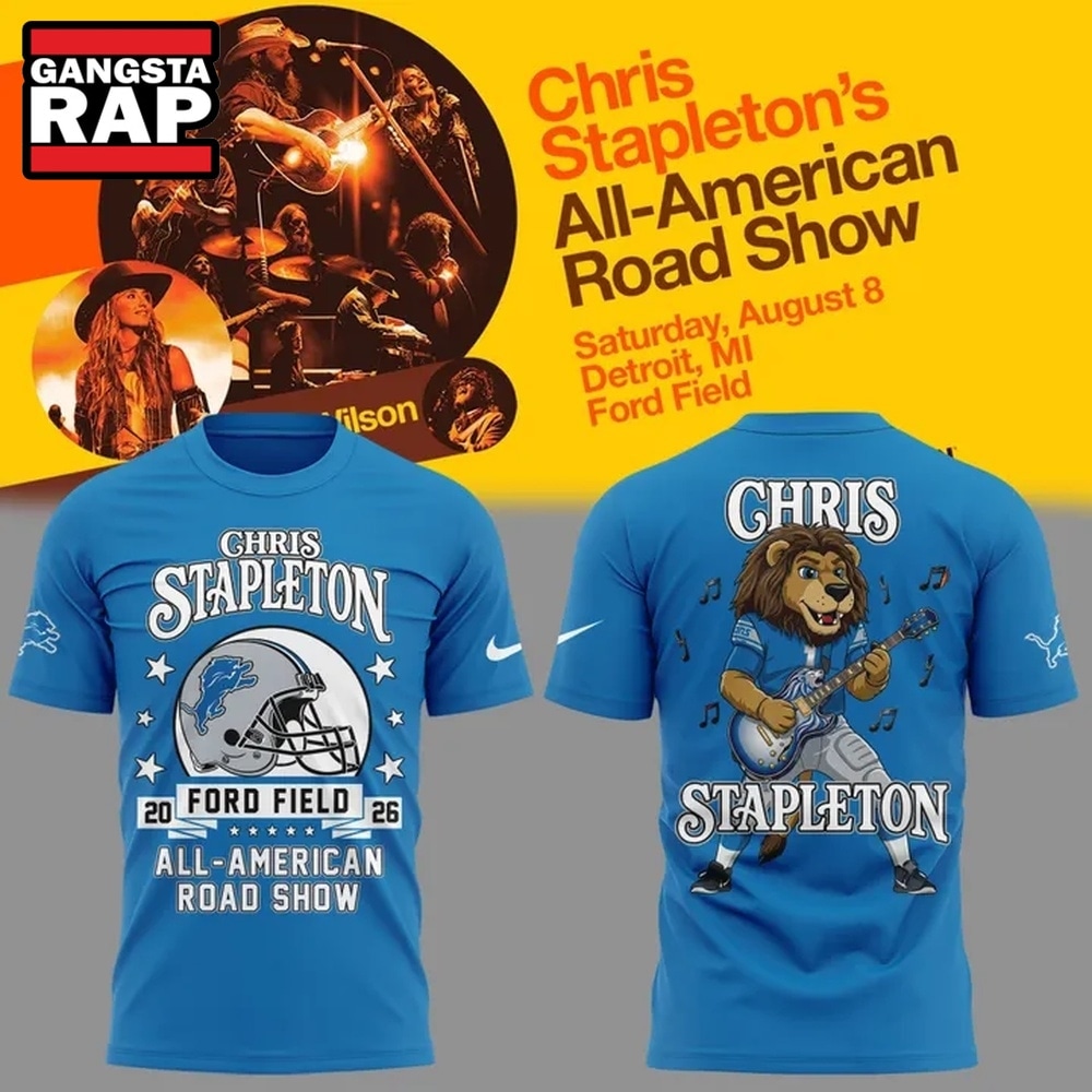 Chris Stapleton x Detroit Lions All American Road Show New 3D Shirt , Music Trend Shirt Chris Stapleton X Detroit Lions All American Road Show New 3D Shirt