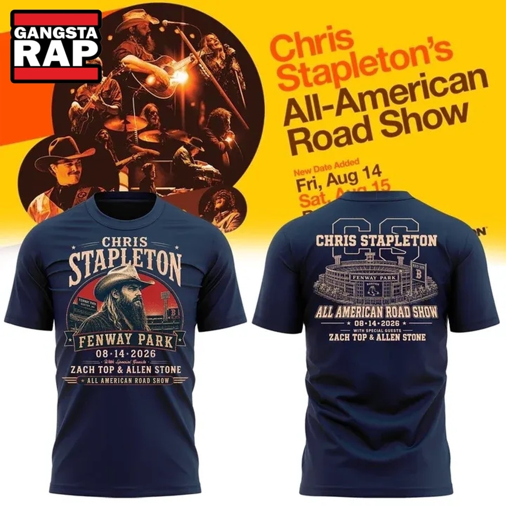 Chris Stapleton x Fenway Park All American Road Show 2026 Navy T Shirt , Trending 3D Music Shirt Chris Stapleton X Fenway Park All American Road Show 2026 Navy T Shirt