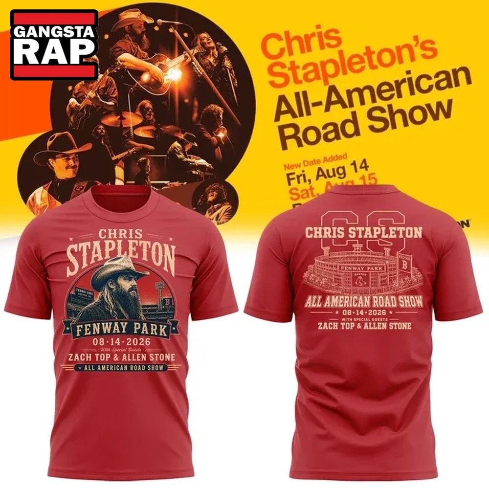 Chris Stapleton x Fenway Park All American Road Show 2026 Red T Shirt , Trending 3D Music Shirt Chris Stapleton X Fenway Park All American Road Show 2026 Red T Shirt