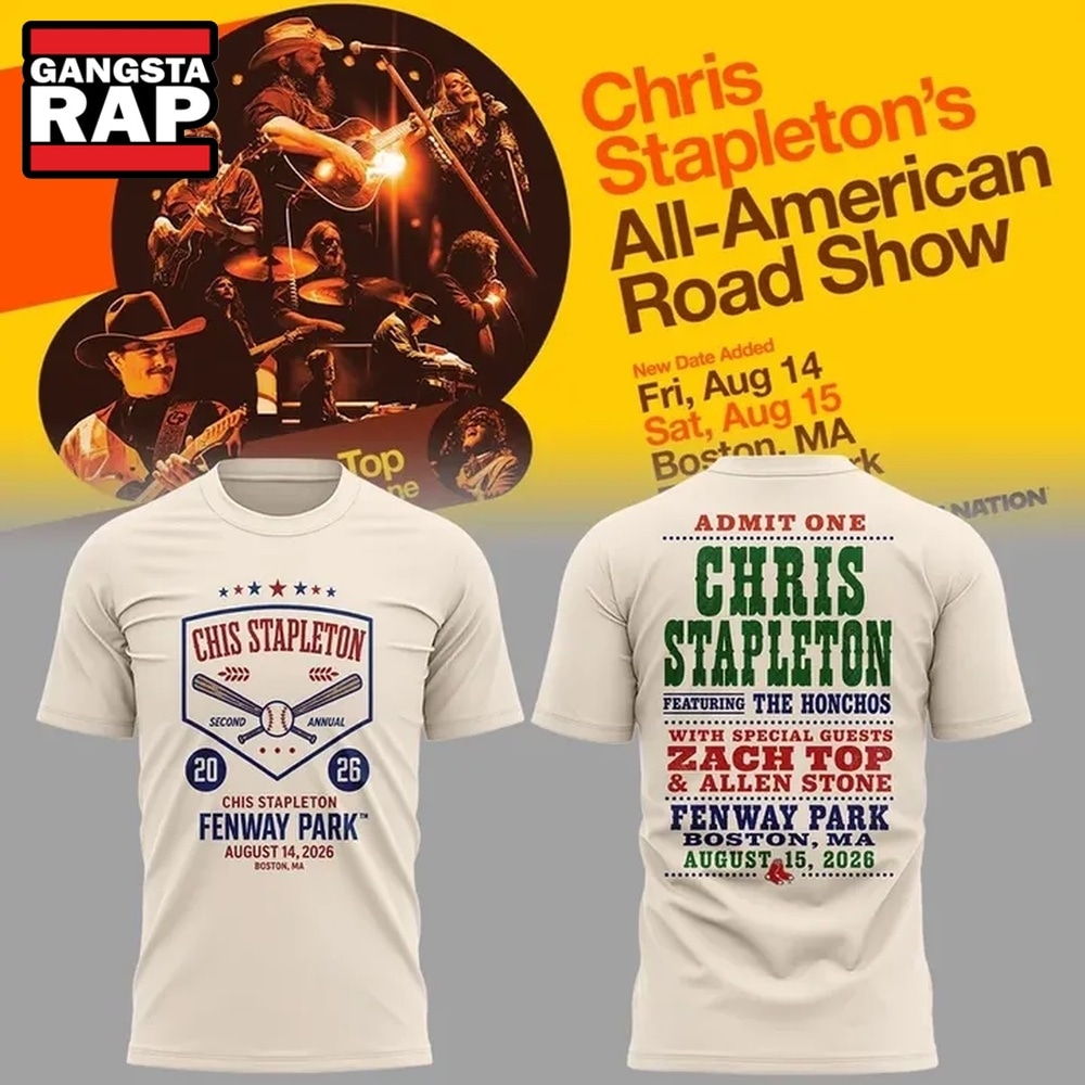 Chris Stapleton x Fenway Park All American Road Show 2026 Spceical New 3D Shirt , Trending 3D Music Shirt Chris Stapleton X Fenway Park All American Road Show 2026 Spceical New 3D Shirt