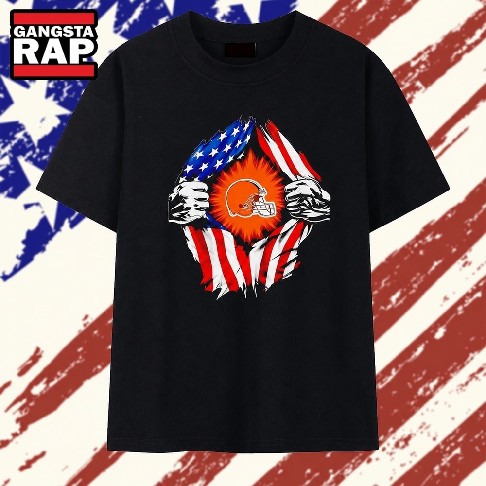 Cleveland Browns American flag ripped chest T Shirt, Trending 2D Shirt Cleveland Browns American flag ripped chest T Shirt, Trending 2D Shirt