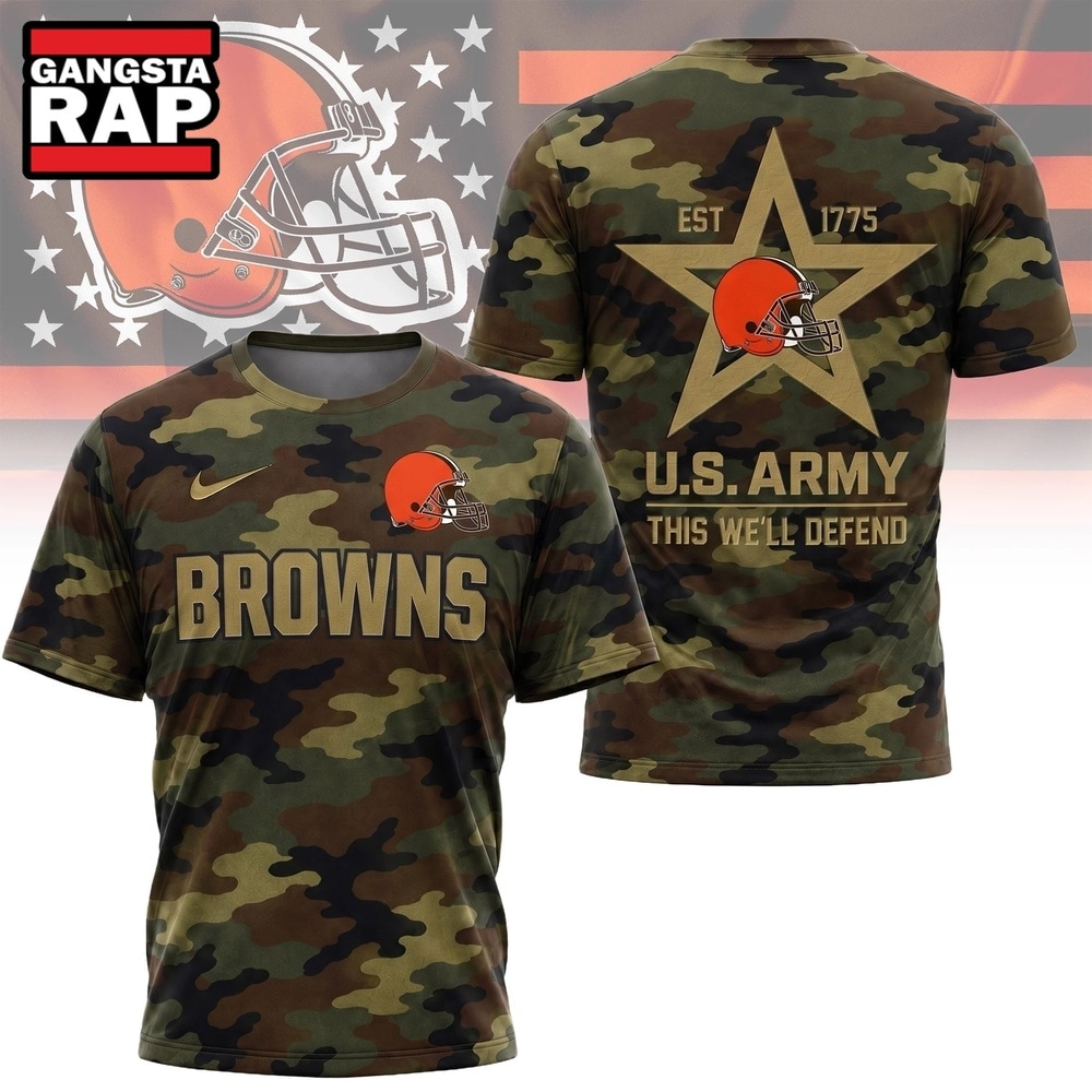 Cleveland Browns NFL Veterans US Army Camo New Design 3D Shirt , Football New Design Shirt Cleveland Browns Nfl Veterans US Army Camo New Design 3D Shirt