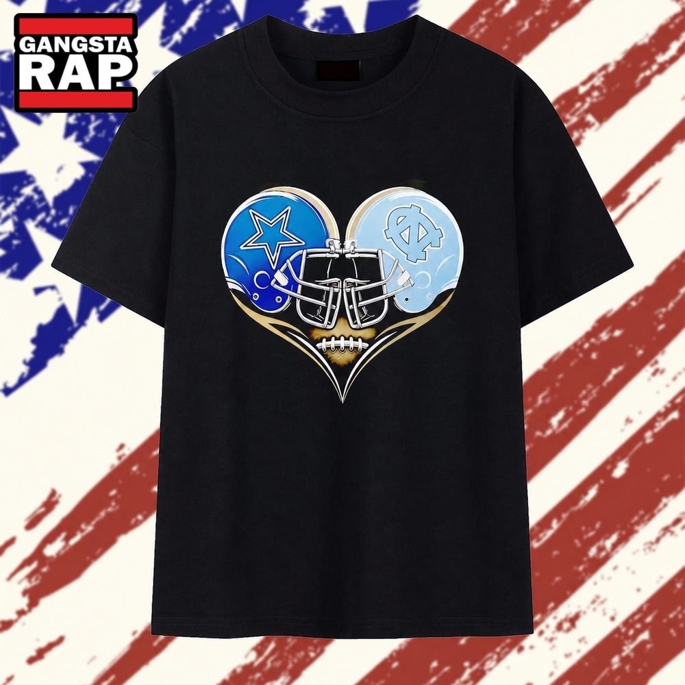 Dallas Cowboys and North Carolina Tar Heels heart to head helmet football T Shirt , Trending 2D Shirt Dallas Cowboys And North Carolina Tar Heels Heart TO Head Helmet Football T Shirt