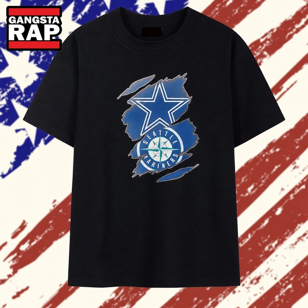 Dallas Cowboys and Seattle Mariners ripped logo T Shirt , Trending 2D Shirt Dallas Cowboys And Seattle Mariners Ripped Logo T Shirt