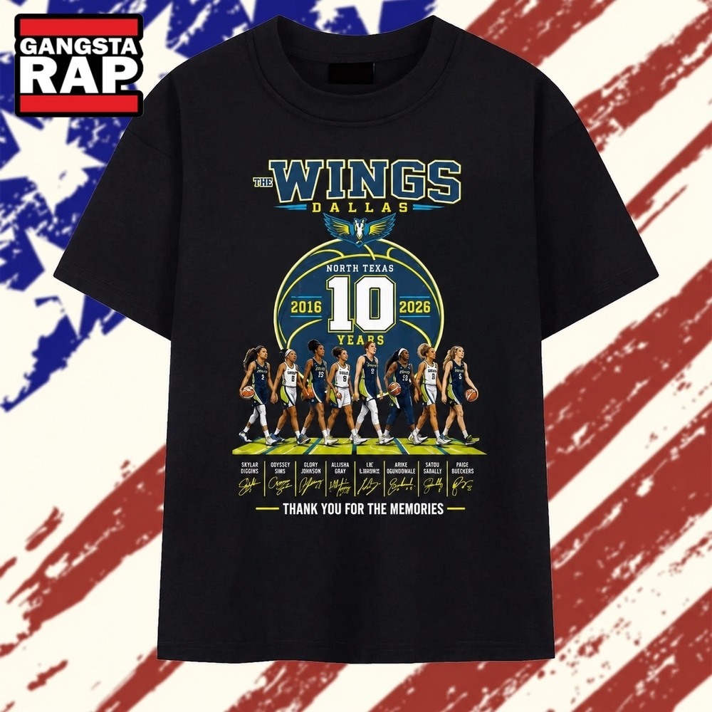 Dallas Wings 10th Anniversary 2016 2026 Signatures WNBA T Shirt , Trending 2D Shirt Dallas Wings 10th Anniversary 2016 2026 Signatures Wnba T Shirt