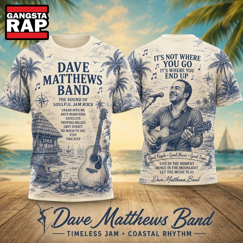 Dave Matthews Band Coastal Palm Vintage Guitar 3D Shirt , Trending 3D Music Shirt Dave Matthews Band Coastal Palm Vintage Guitar 3D Shirt