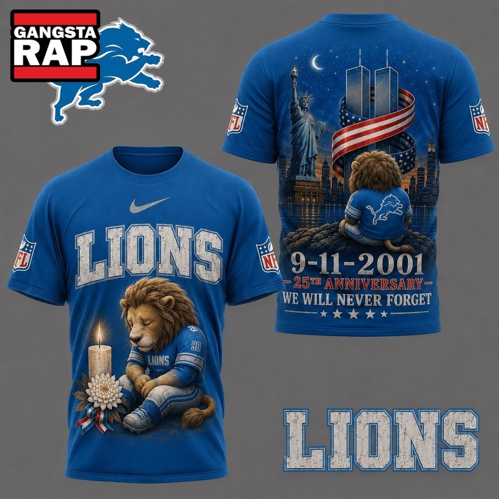 Detroit Lions NFL 9 11 25th Anniversary Never Forget Memorial 3D T Shirt, Football New Design Shirt Detroit Lions Nfl 9 11 25th Anniversary Never Forget Memorial 3D T Shirt
