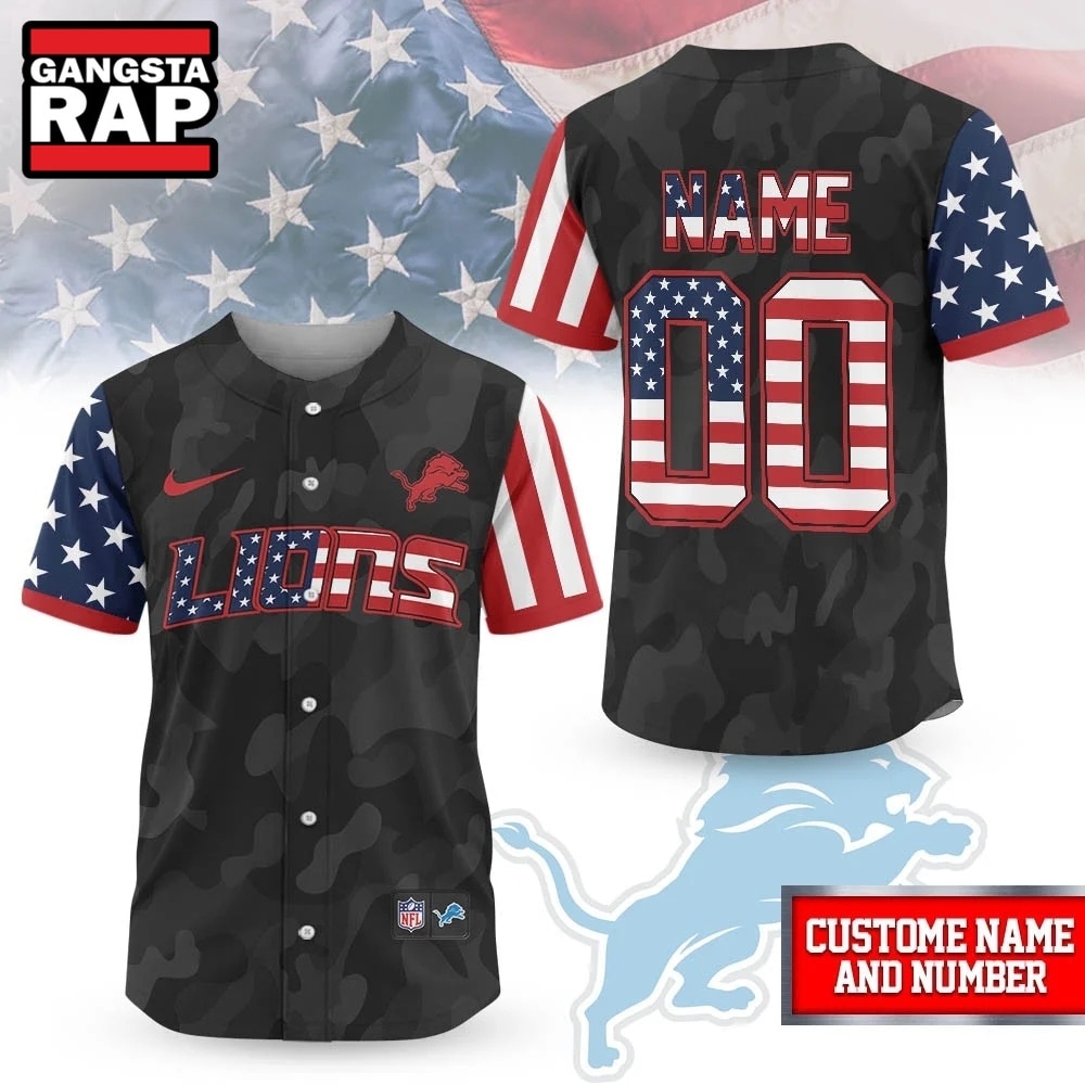 Detroit Lions NFL American Pride Custom Baseball Jersey Shirt , NFL Baseball Jersey Detroit Lions NFL American Pride Custom Baseball Jersey Shirt , NFL Baseball Jersey