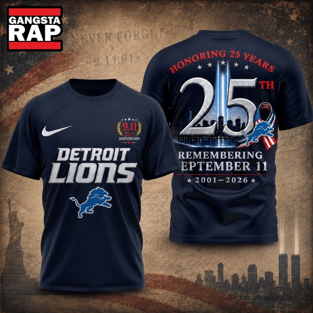 Detroit Lions NFL Honoring 25 Years Remembering September 11 T Shirt, Football New Design Shirt Detroit Lions Nfl Honoring 25 Years Remembering September 11 T Shirt