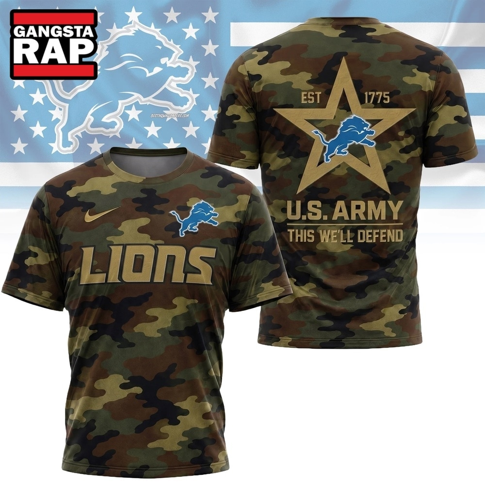 Detroit Lions NFL Veterans US Army Camo New Design 3D Shirt , Football New Design Shirt Detroit Lions Nfl Veterans US Army Camo New Design 3D Shirt