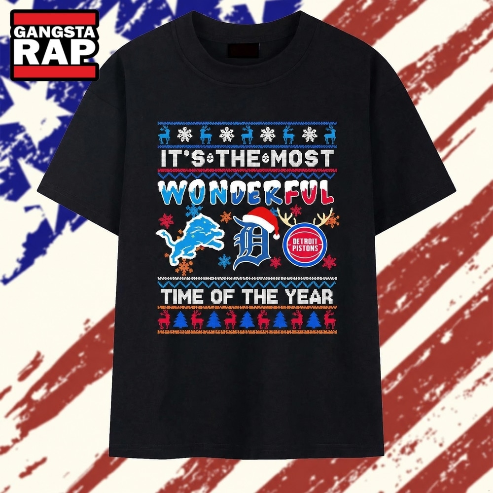 Detroit Sports Teams Logo Its The Most Wonderful Time Of The Year Christmas T Shirt , Trending 2D Shirt Detroit Sports Teams Logo Its The Most Wonderful Time OF The Year Christmas T Shirt