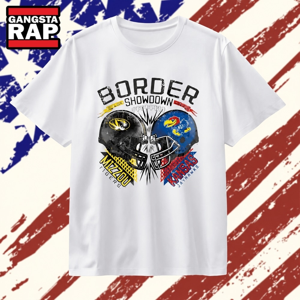 Distressed border showdown Mizzou Tigers vs Kansas Jayhawks Sept 14 2024 T Shirt, Trending 2D Shirt Distressed Border Showdown Mizzou Tigers VS Kansas Jayhawks Sept 14 2024 T Shirt
