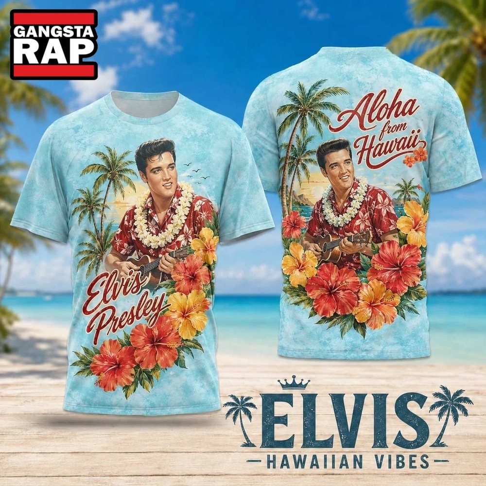 Elvis Presley Hawaiian Lei Retro Portrait 2026 3D Shirt , Trending 3D Music Shirt Elvis Presley Hawaiian Lei Retro Portrait 2026 3D Shirt