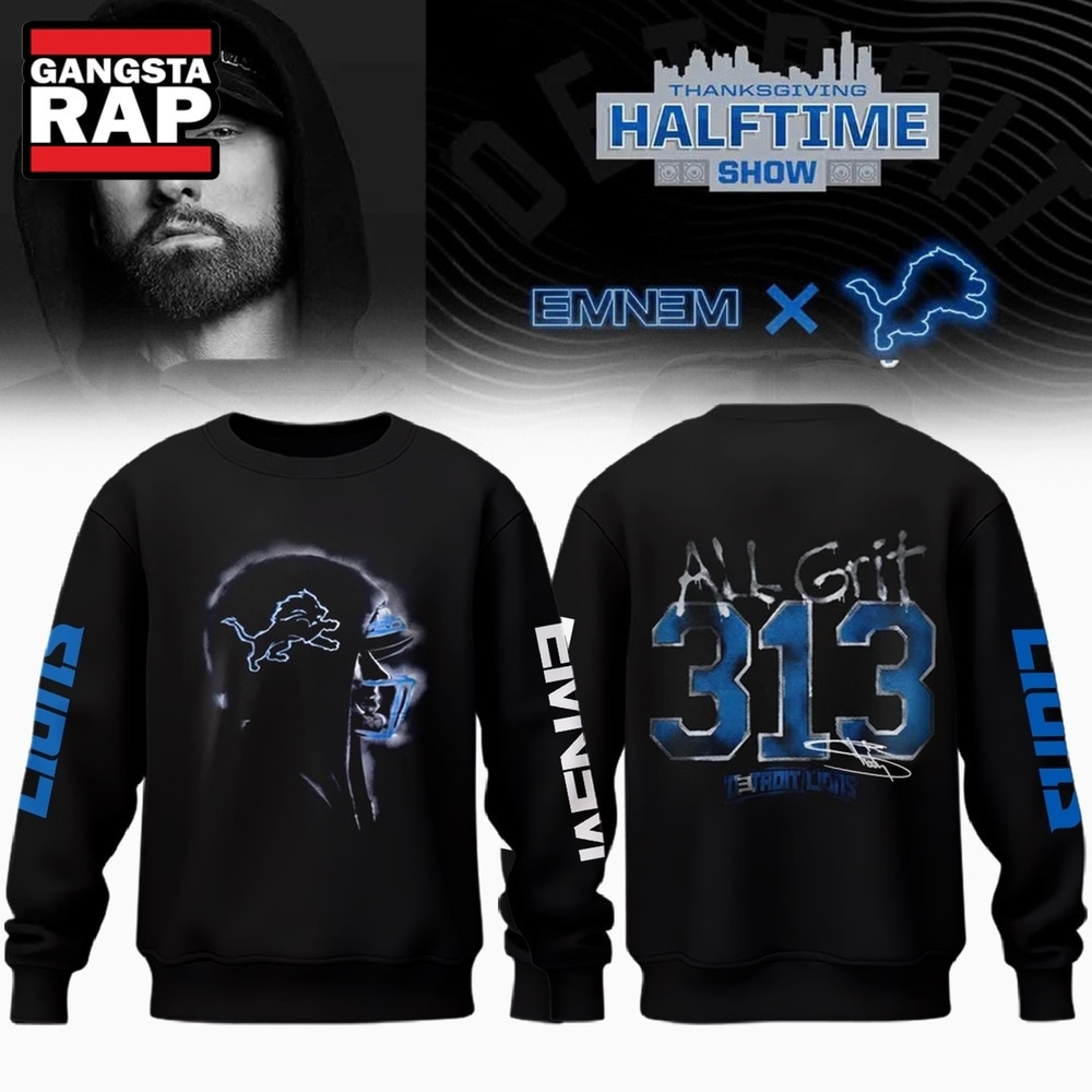 Eminem x Detroit Lions Signature 3D All Grit 313 Sweatshirt , Trending 3D Music Shirt Eminem X Detroit Lions Signature 3D All Grit 313 Sweatshirt