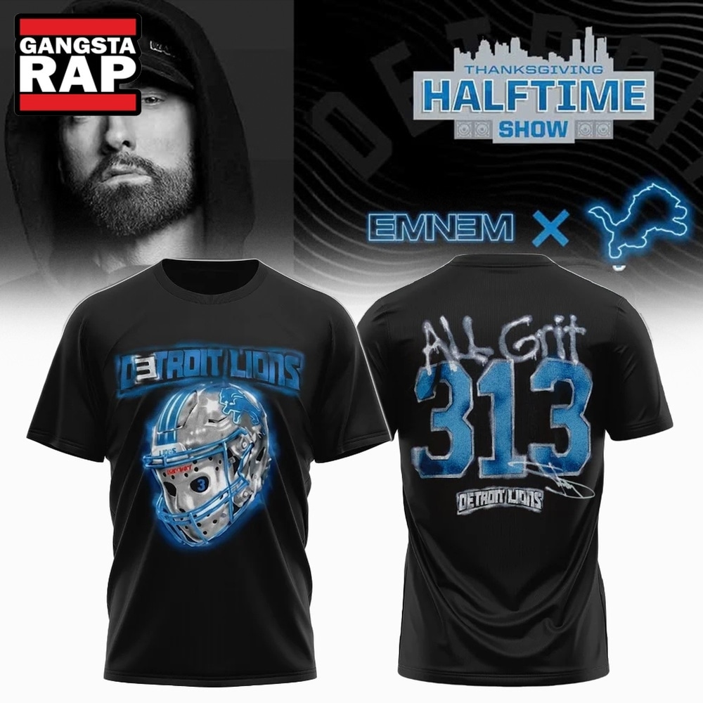 Eminem x Detroit Lions Signature 3D All Grit 313 T Shirt , Trending 3D Music Shirt Eminem X Detroit Lions Signature 3D All Grit 313 T Shirt