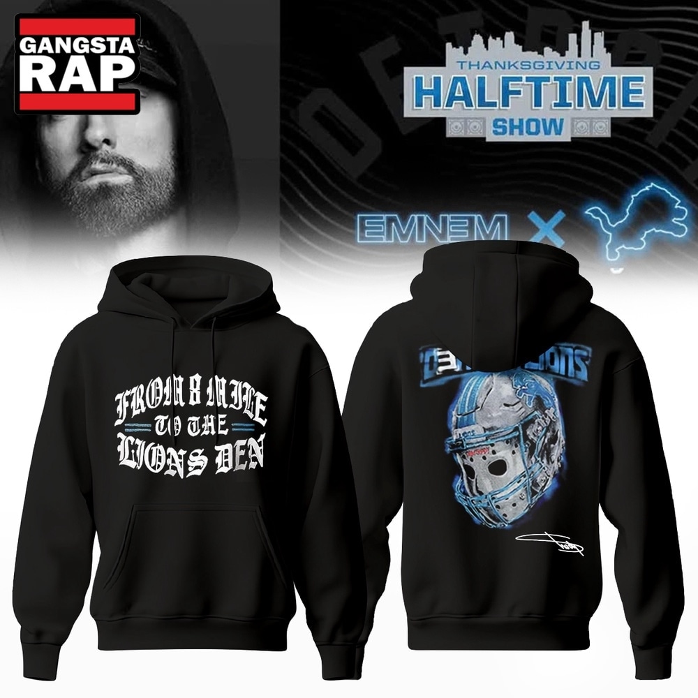 Eminem x Detroit Lions Signature 3D Hoodie , Trending 3D Music Shirt Eminem X Detroit Lions Signature 3D Hoodie