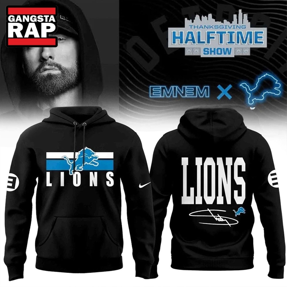 Eminem x Detroit Lions Signature Limited Edition Black Hoodie , Trending 3D Music Shirt Eminem X Detroit Lions Signature Limited Edition Black Hoodie