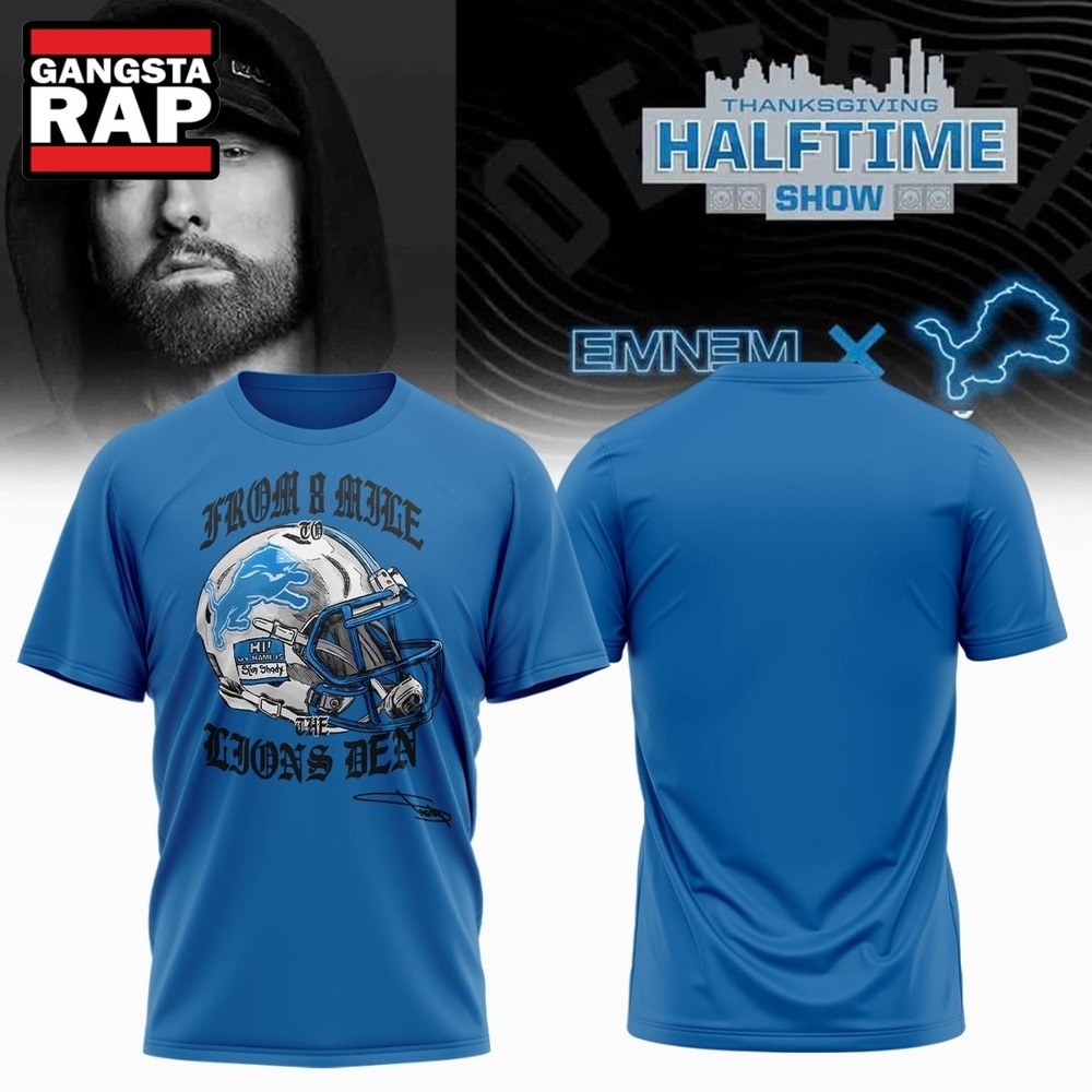 Eminem x Detroit Lions Signature Limited Edition Blue T Shirt , Trending 3D Music Shirt Eminem X Detroit Lions Signature Limited Edition Blue T Shirt