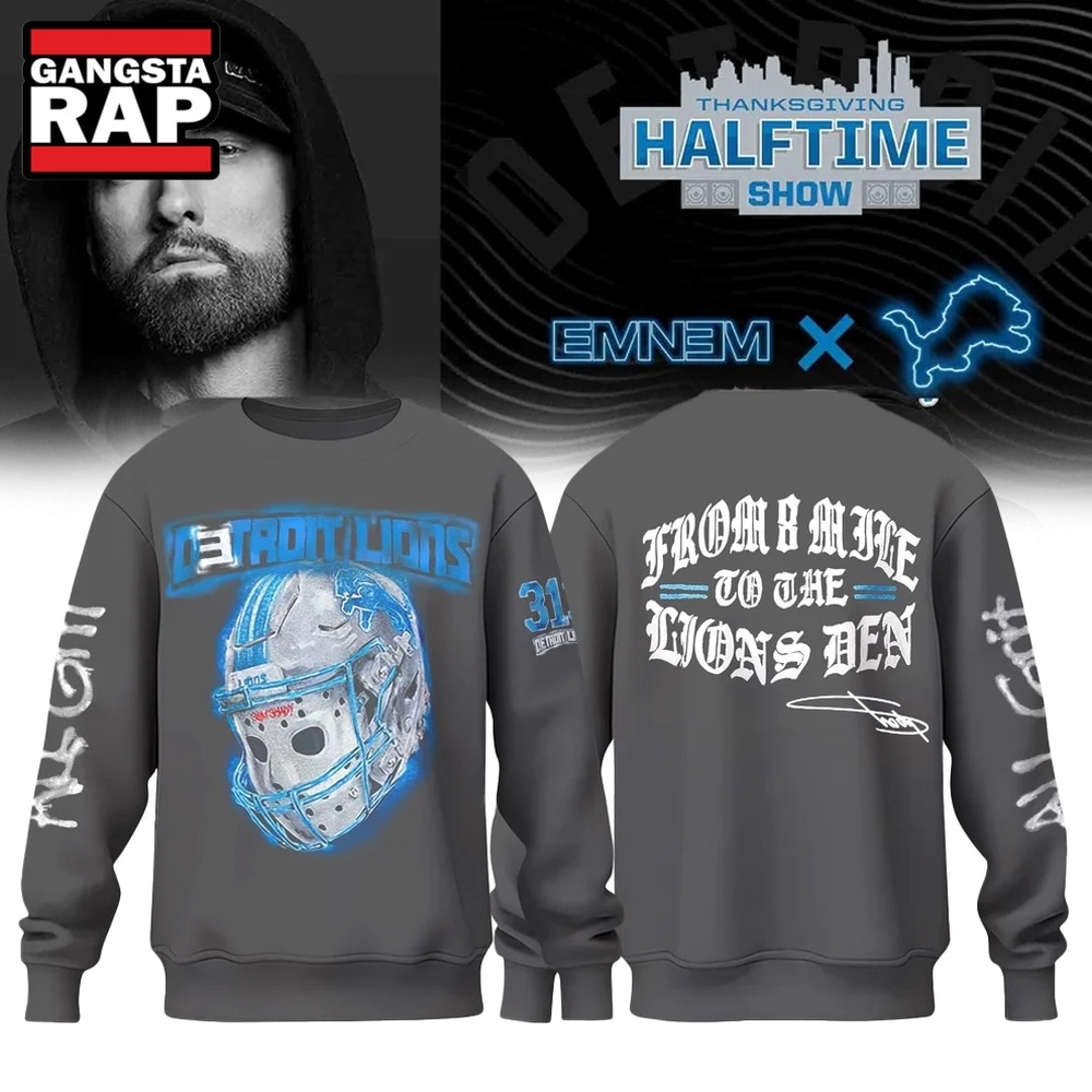 Eminem x Detroit Lions Signature Thanksgiving Halftime Show Sweatshirt , Trending 3D Music Shirt Eminem X Detroit Lions Signature Thanksgiving Halftime Show Sweatshirt