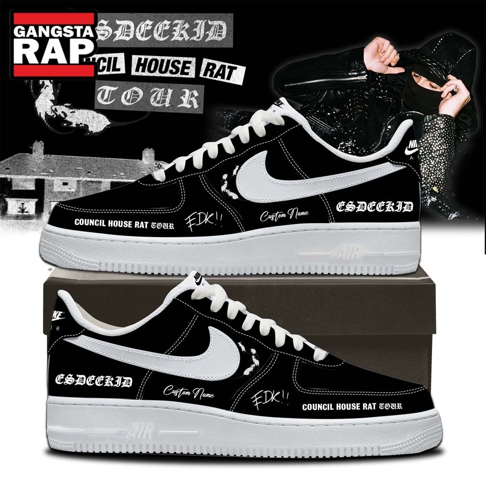 EsDeeKid Council House Rat Tour 2026 Black Air Force 1 Shoes Sneaker , Music Trending Shoes Esdeekid Council House Rat Tour 2026 Black Air Force 1 Shoes Sneaker