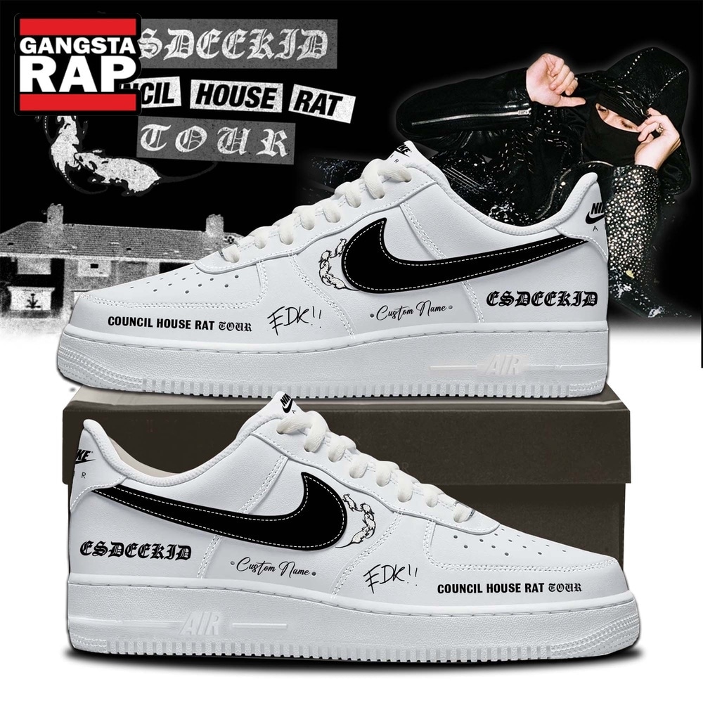EsDeeKid Council House Rat Tour 2026 White Air Force 1 Shoes Sneaker , Music Trending Shoes Esdeekid Council House Rat Tour 2026 White Air Force 1 Shoes Sneaker