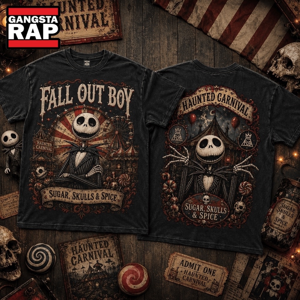 Fall Out Boy x Jack Skellington Haunted Carnival Halloween 3D Shirt , Trending 3D Music Shirt Fall Out Boy X Jack Skellington Haunted Carnival Halloween 3D Shirt
